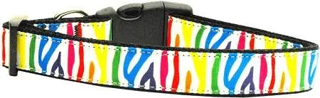 Zebra Rainbow Nylon Ribbon Dog Collars Medium